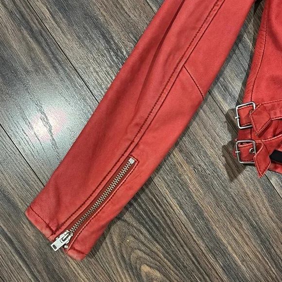 Red Ashville Lamb Leather Biker Jacket size 38 (size 6) - Picture 8 of 9